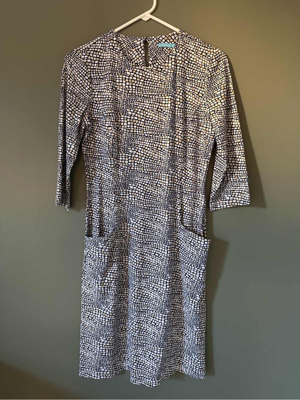 J. McLaughlin Sz Small Print Dress Catalina Cloth 3/4 Sleeve Office Formal